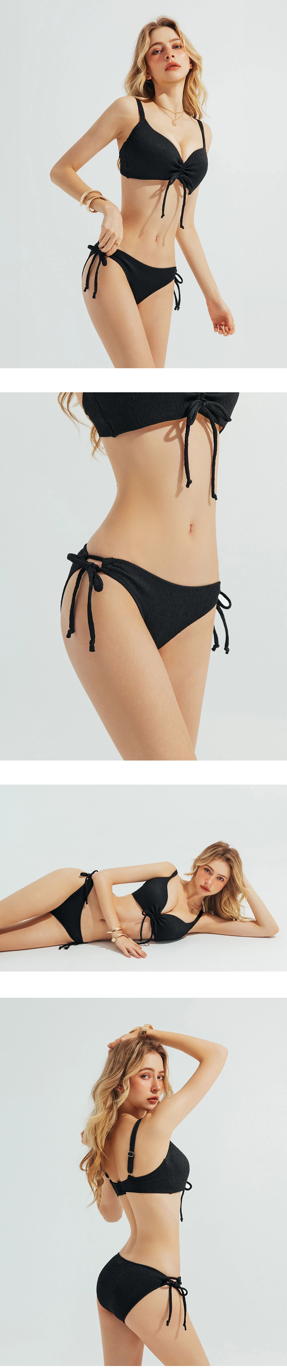 低腰細緻紋理雙側綁帶泳褲