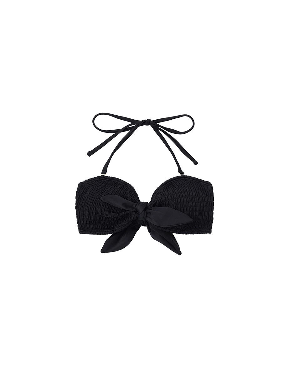 【PyunA Design】Ruched Smocked Textured Halter Tie Push Up Bikini Top 【PyunA Design】Ruched Smocked Textured Halter Tie Push Up Bikini Top