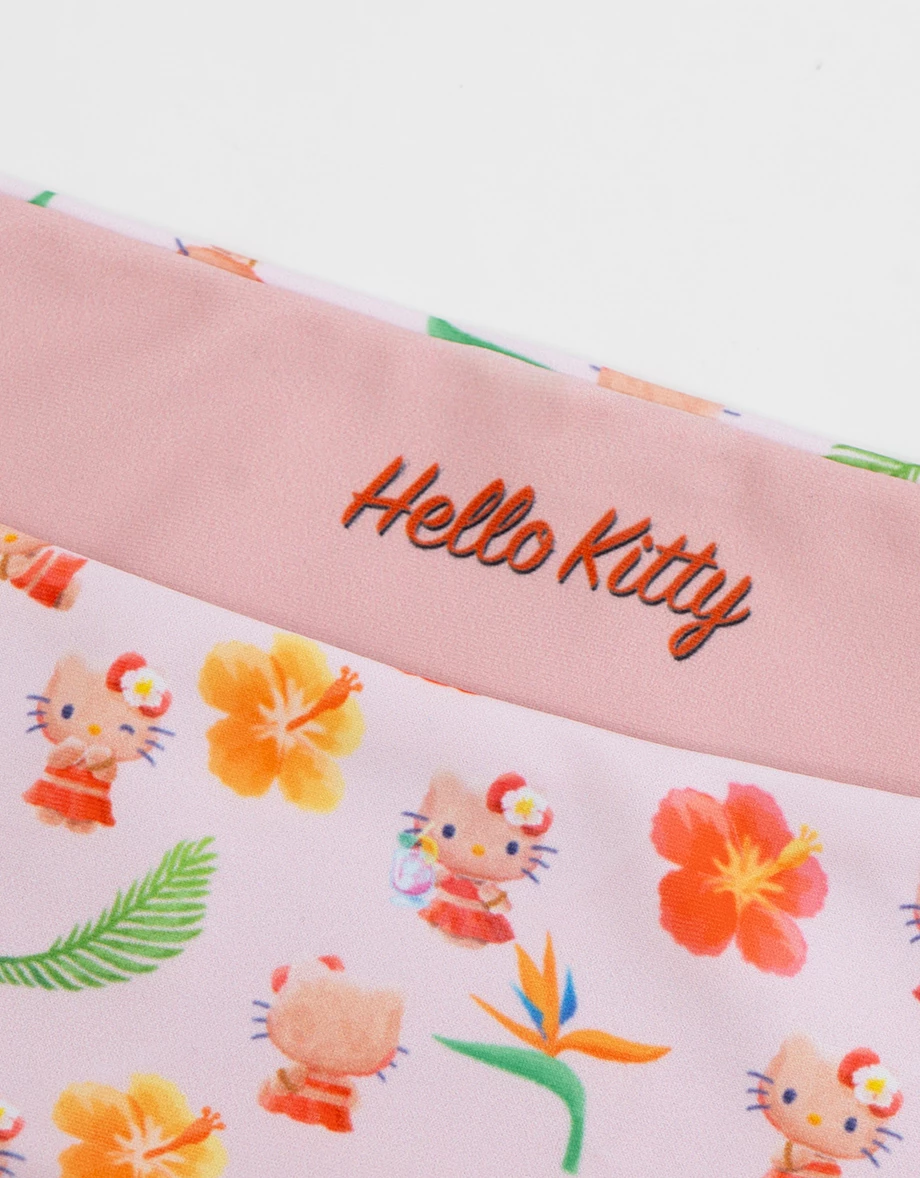 【三麗鷗聯名】正反兩穿烤焦版KITTY滿版印花低腰側綁帶泳褲
