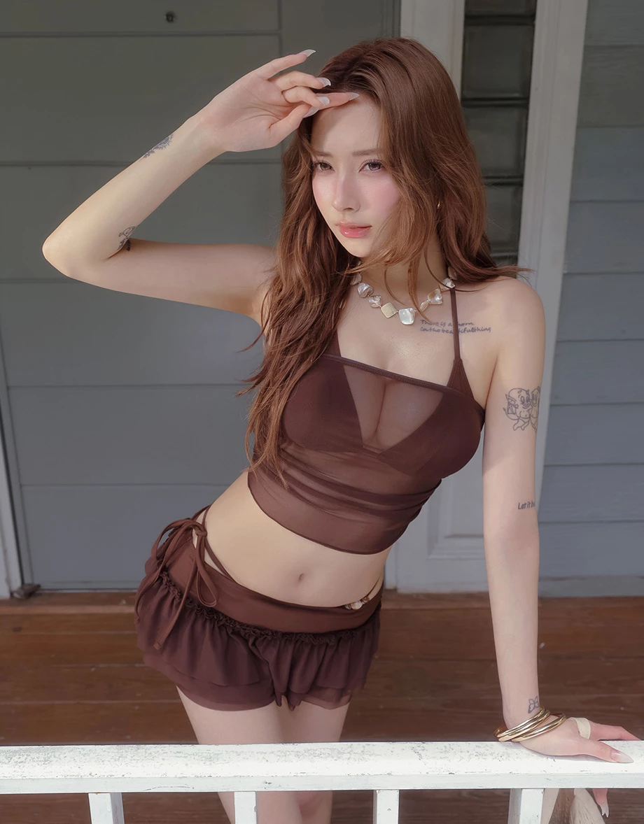【PyunA.聯名】INS風 透肌感四件式比基尼套裝