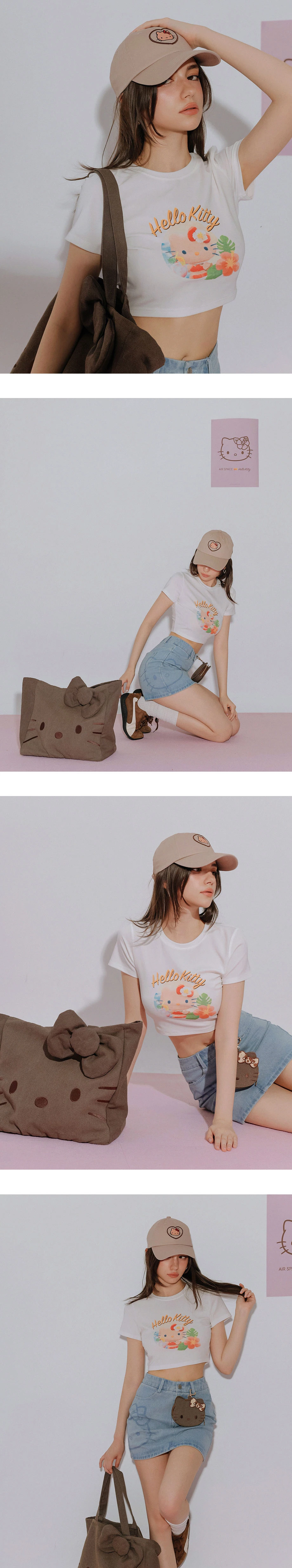 【三麗鷗聯名】烤焦版KITTY熱帶假期印花短袖短版TEE