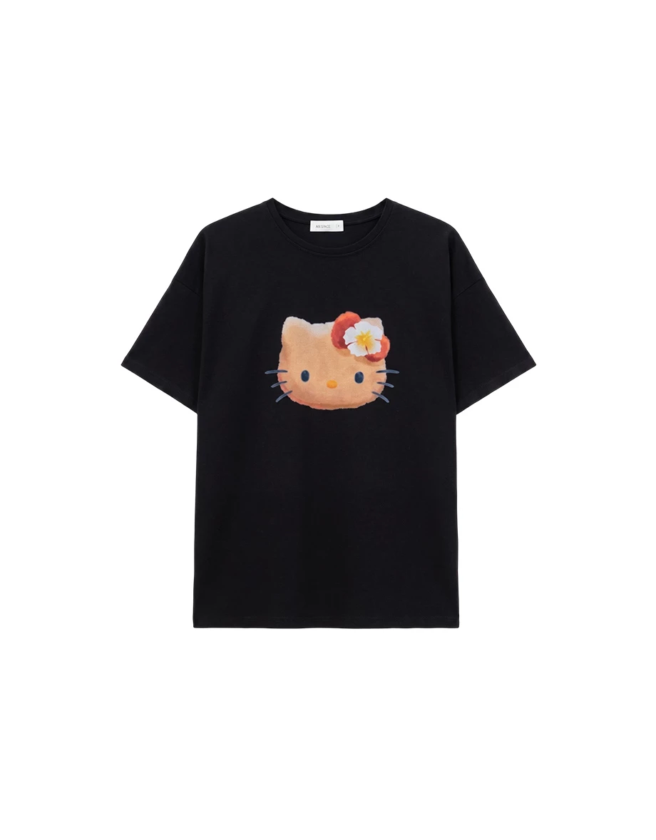 【三麗鷗聯名】烤焦版KITTY扶桑花印花短袖寬版TEE