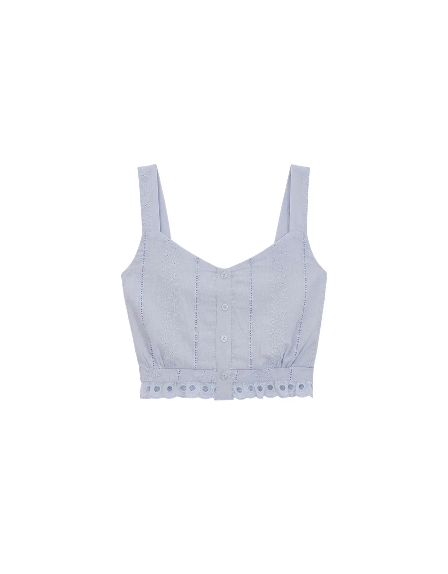 Eyelet Embroidery Scallop Cut Out Hem Crop Camisole Top