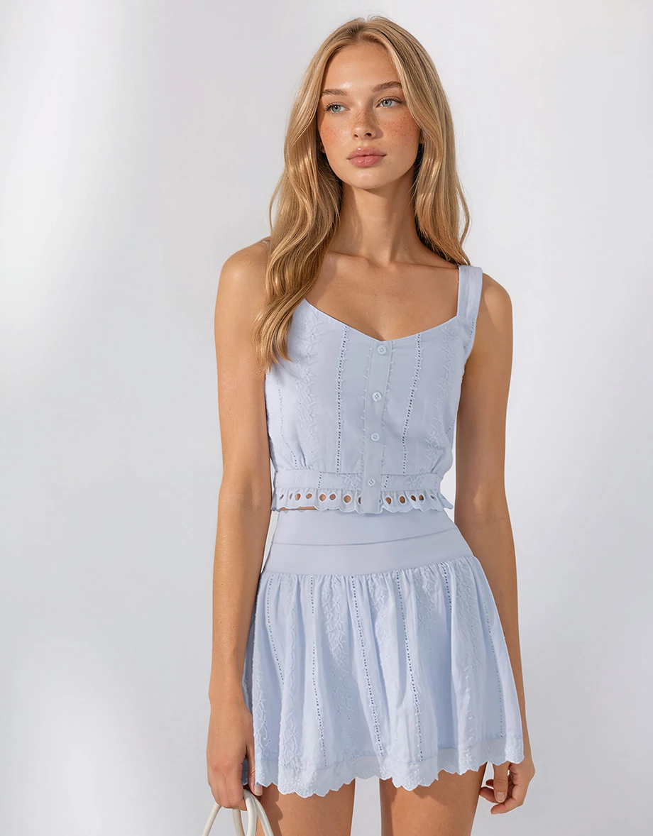 Eyelet Embroidery Scallop Cut Out Hem Crop Camisole Top