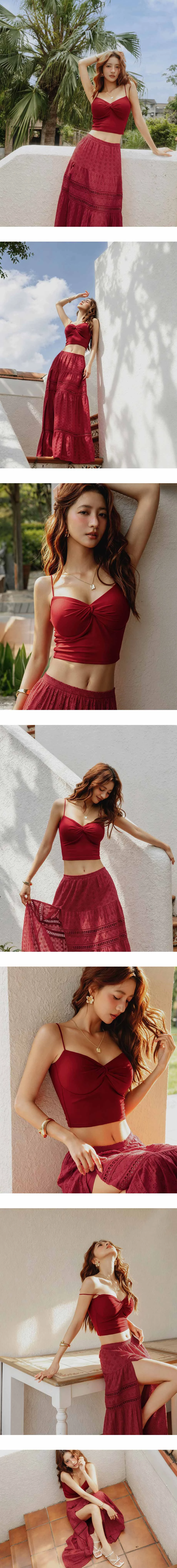 【妍安聯名】冰肌涼感桃心領扭結細肩帶短版BRA TOP 【妍安聯名】冰肌涼感桃心領扭結細肩帶短版BRA TOP