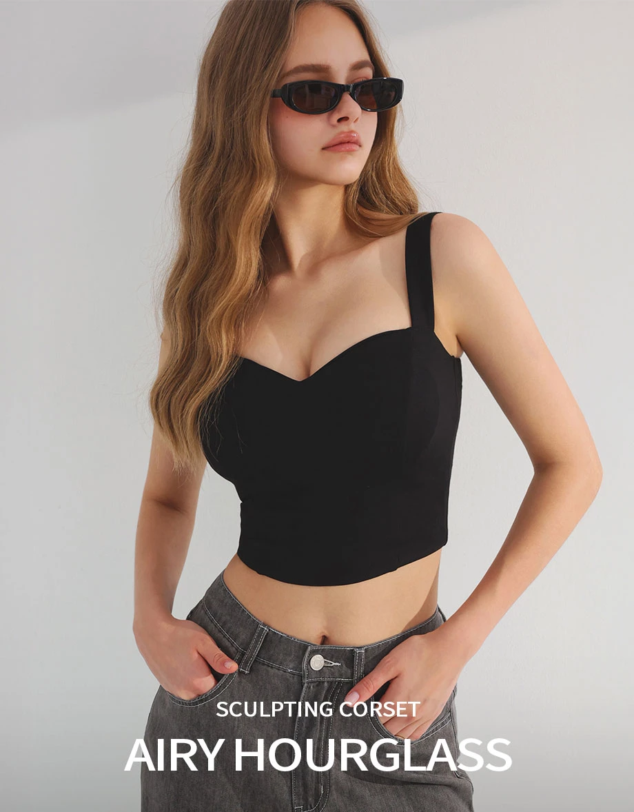 AIRY HOURGLASS Baju Tank Berpad Korset Tali Lebar Leher Sweetheart
