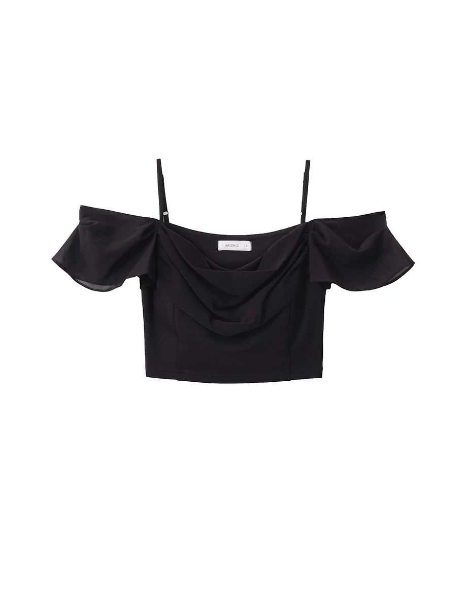 Spaghetti Strap Off Shoulder Chiffon Ruffle Sleeve Padded Bra Top Spaghetti Strap Off Shoulder Chiffon Ruffle Sleeve Padded Bra Top