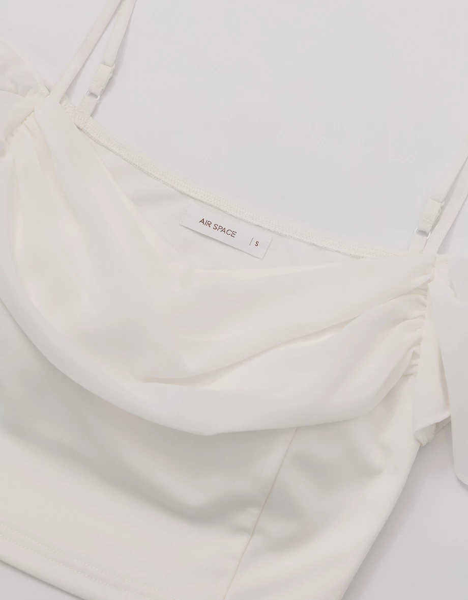 Spaghetti Strap Off Shoulder Chiffon Ruffle Sleeve Padded Bra Top