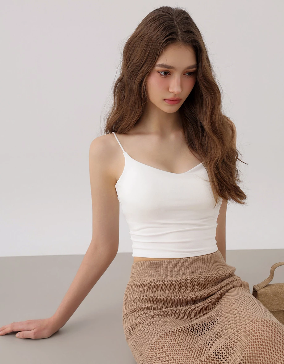 Low V Neck Deep Open Back Ribbed Padded Bra Top