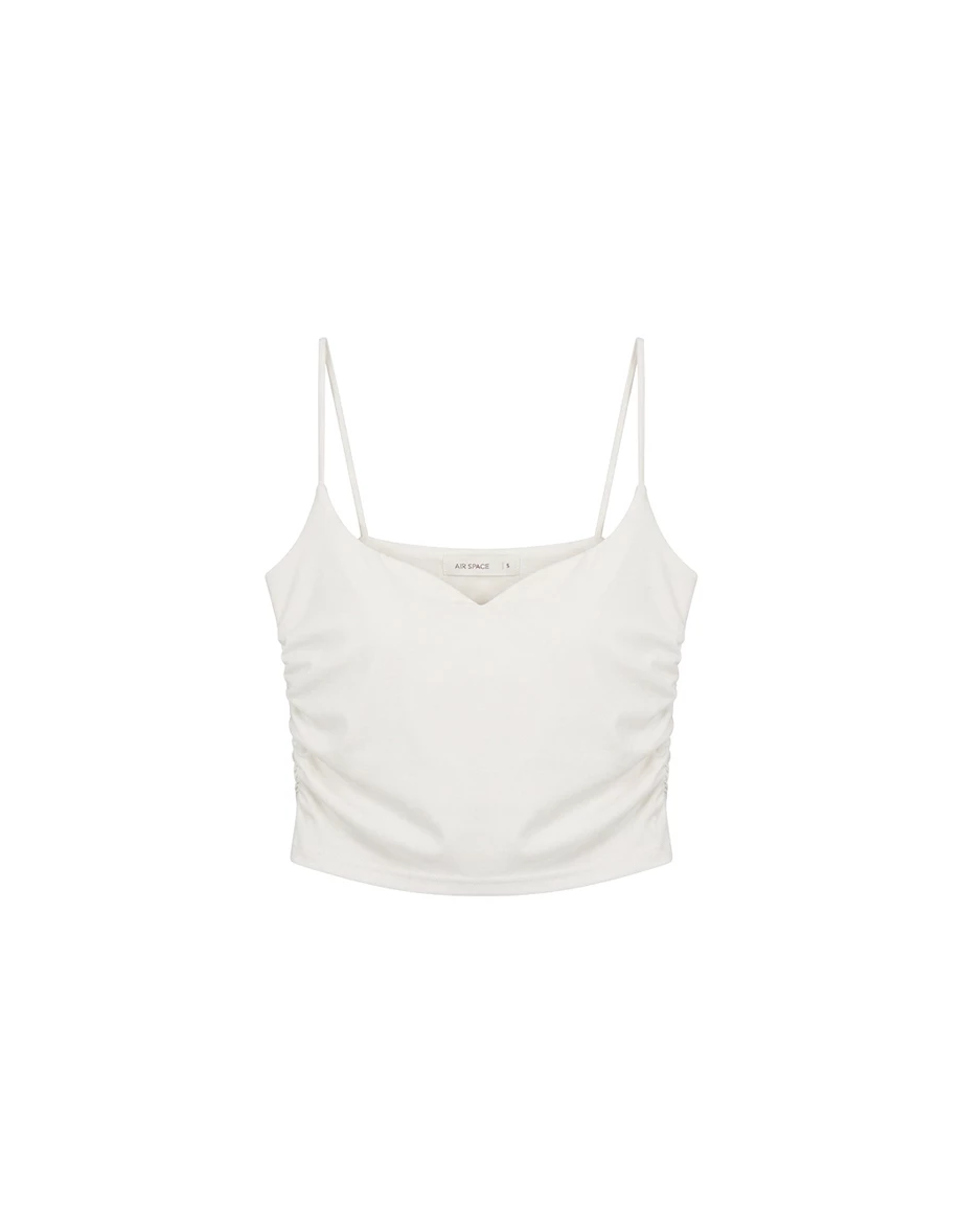 【AIRY COOL】V Neck Spaghetti Strap Ruched Side Padded Cami Bra Top