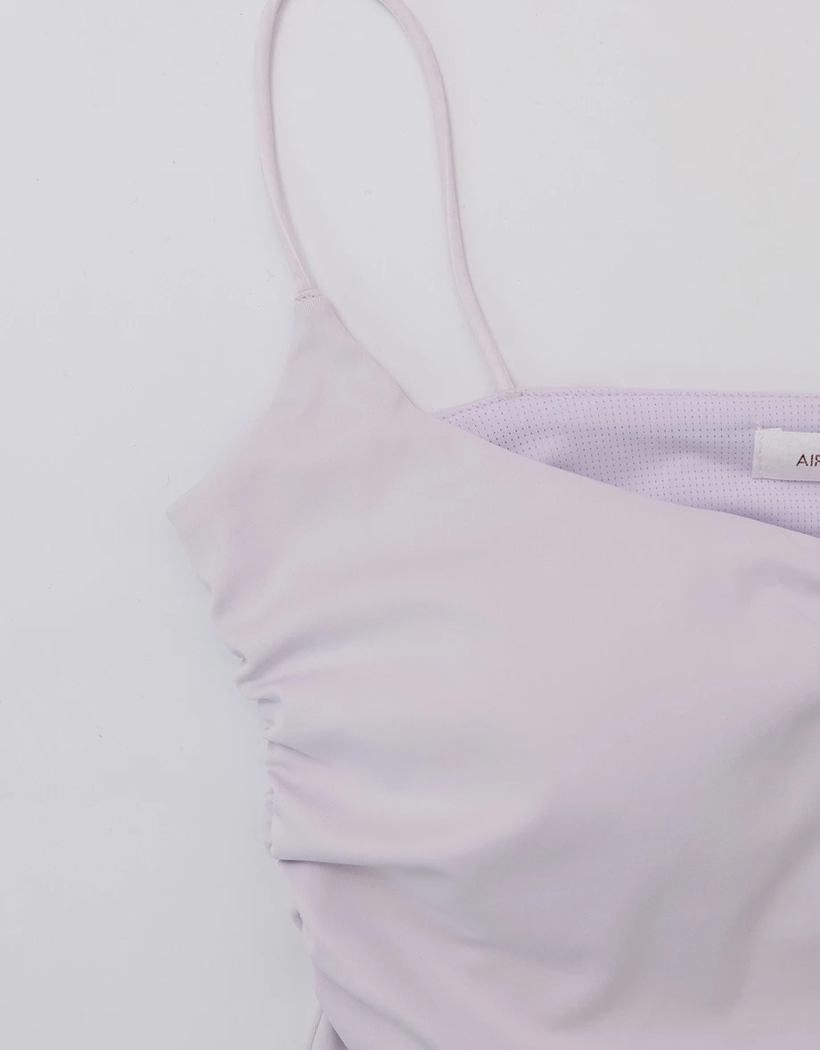 【AIRY COOL】Asymmetric Hem V Neck Spaghetti Strap Ruched Padded Cami Bra Top