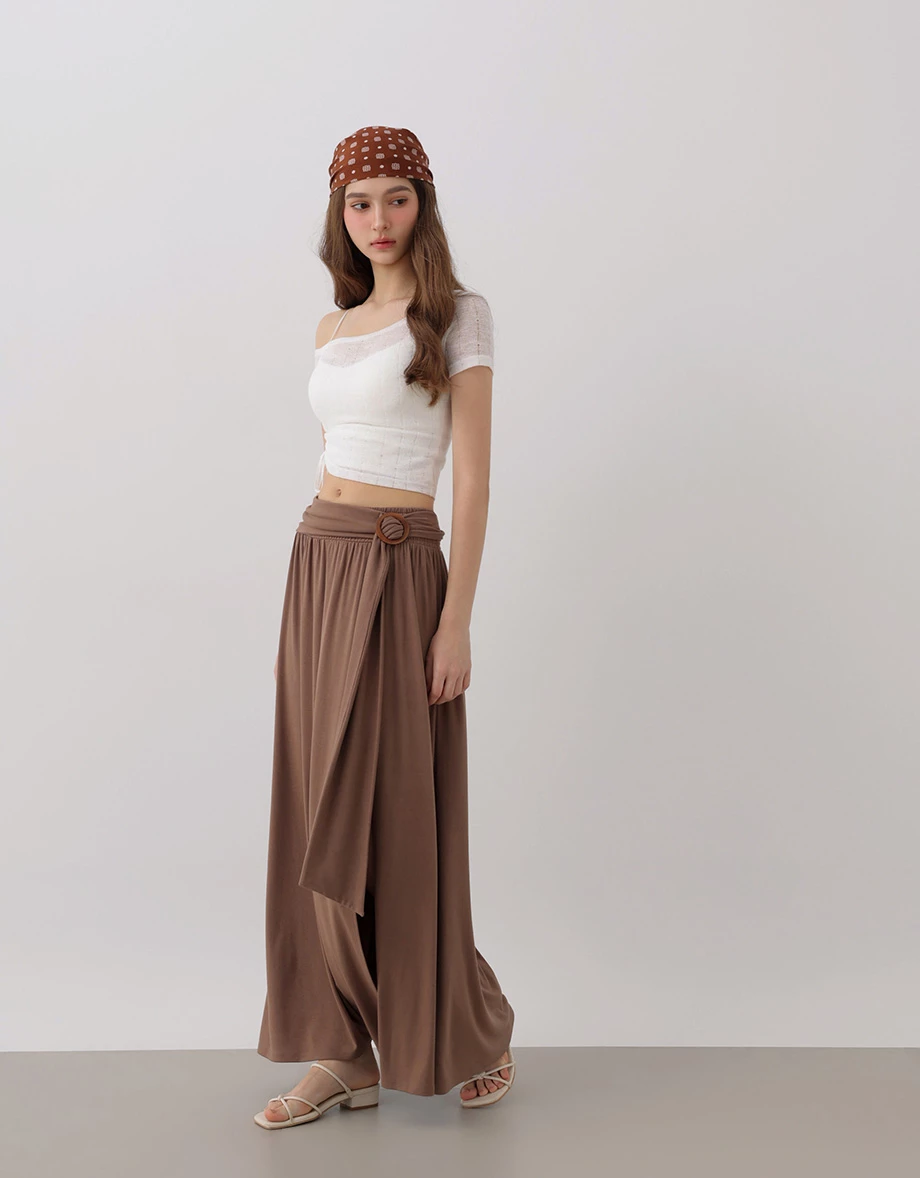 One Shoulder Side Drawstring Ruched Open Knit Crop Top One Shoulder Side Drawstring Ruched Open Knit Crop Top