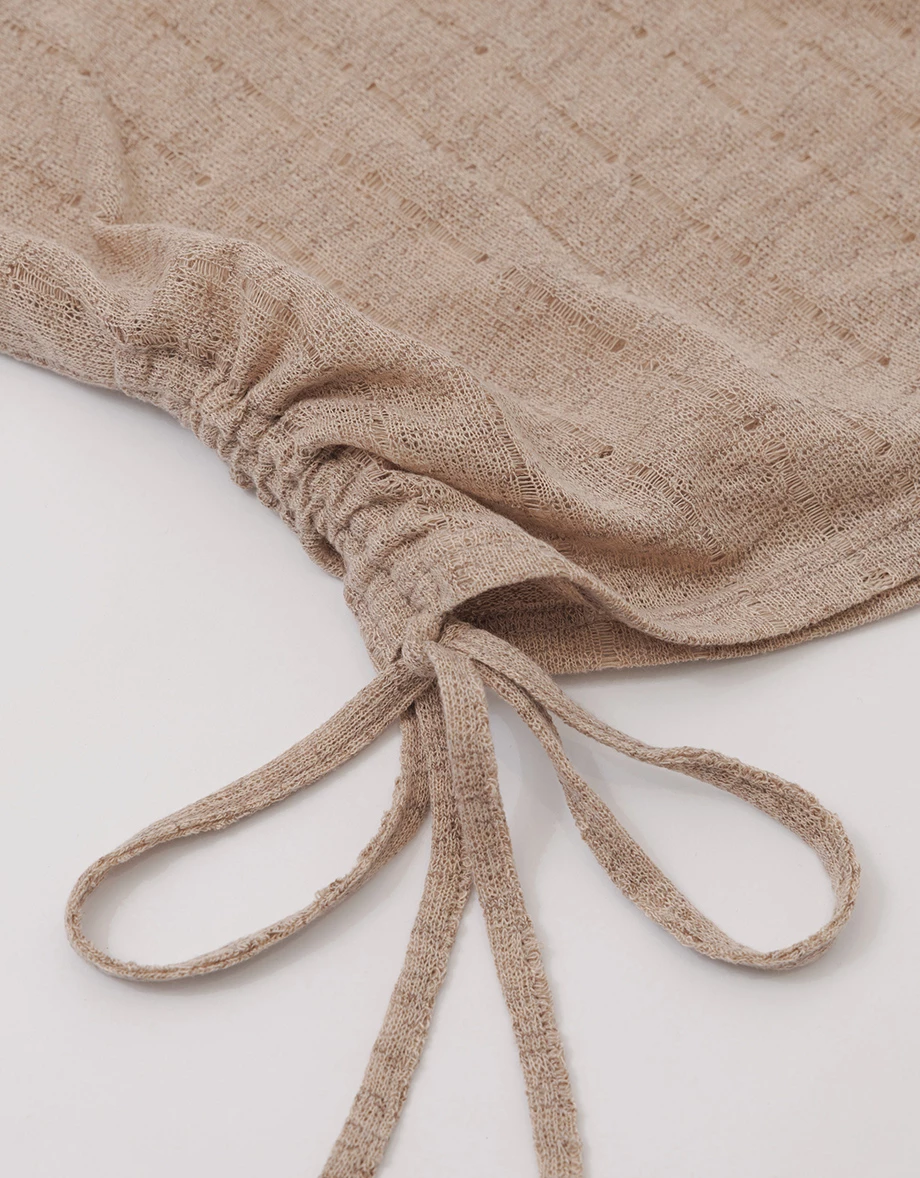 One Shoulder Side Drawstring Ruched Open Knit Crop Top One Shoulder Side Drawstring Ruched Open Knit Crop Top