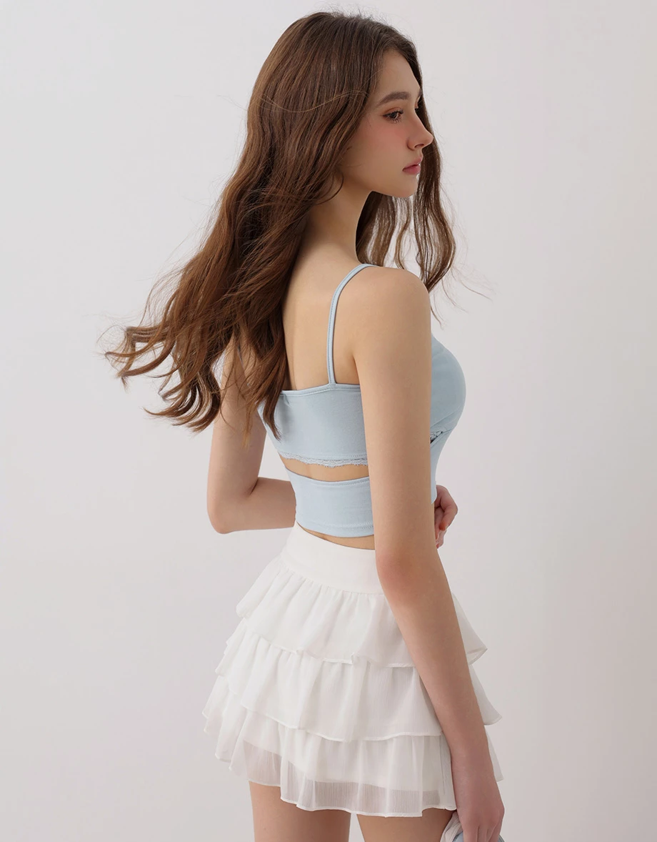 Spaghetti Strap Side Cutout Details Lace Trim Padded Cami Bra Top Spaghetti Strap Side Cutout Details Lace Trim Padded Cami Bra Top