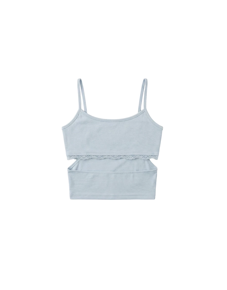 Spaghetti Strap Side Cutout Details Lace Trim Padded Cami Bra Top Spaghetti Strap Side Cutout Details Lace Trim Padded Cami Bra Top