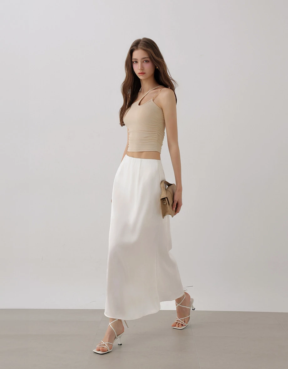 Asymmetric One Shoulder Cut Out Chain Strap Ruched Ribbed Padded Bra Top