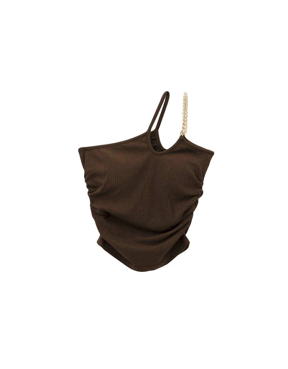 Asymmetric One Shoulder Cut Out Chain Strap Ruched Ribbed Padded Bra Top Asymmetric One Shoulder Cut Out Chain Strap Ruched Ribbed Padded Bra Top