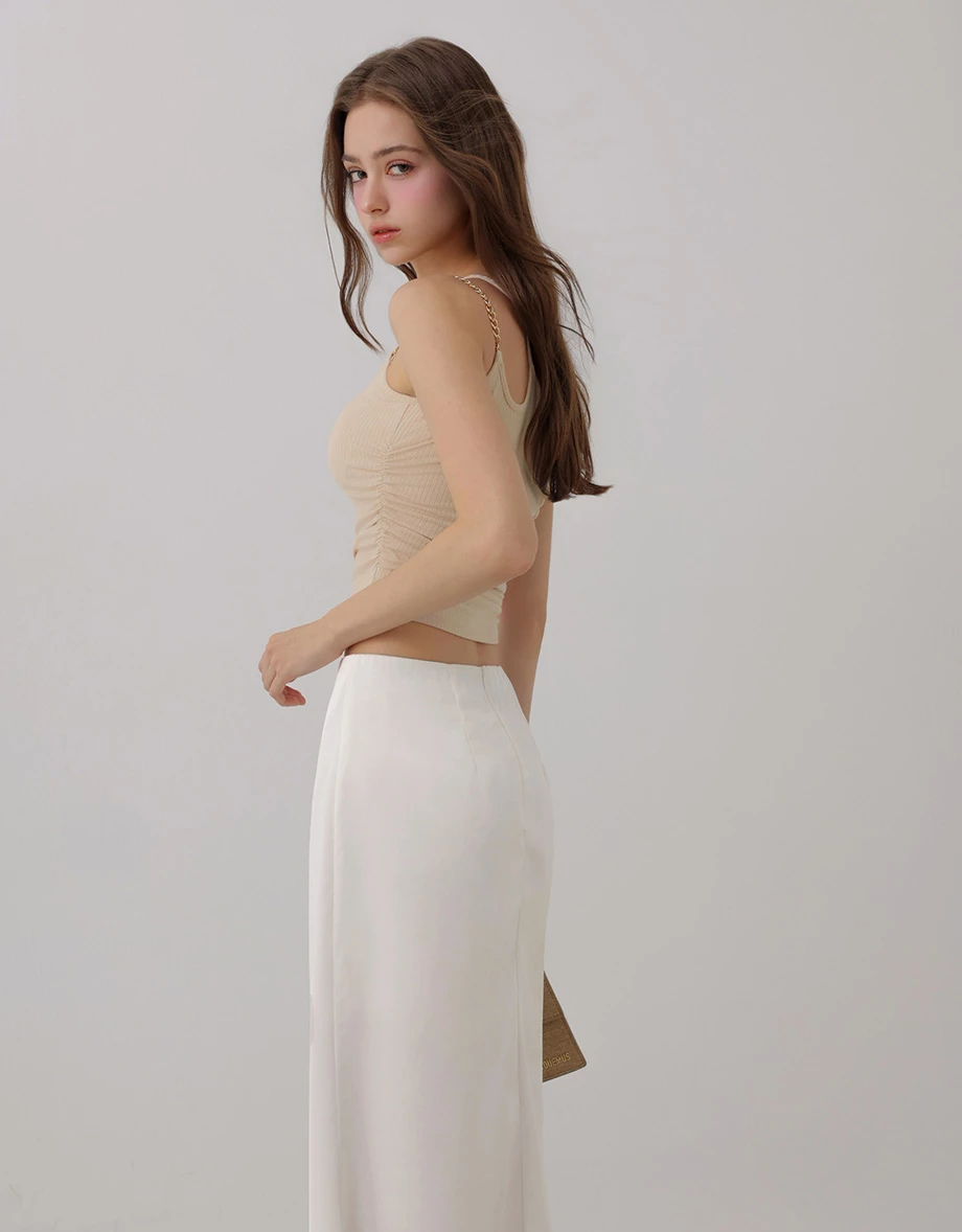 Asymmetric One Shoulder Cut Out Chain Strap Ruched Ribbed Padded Bra Top