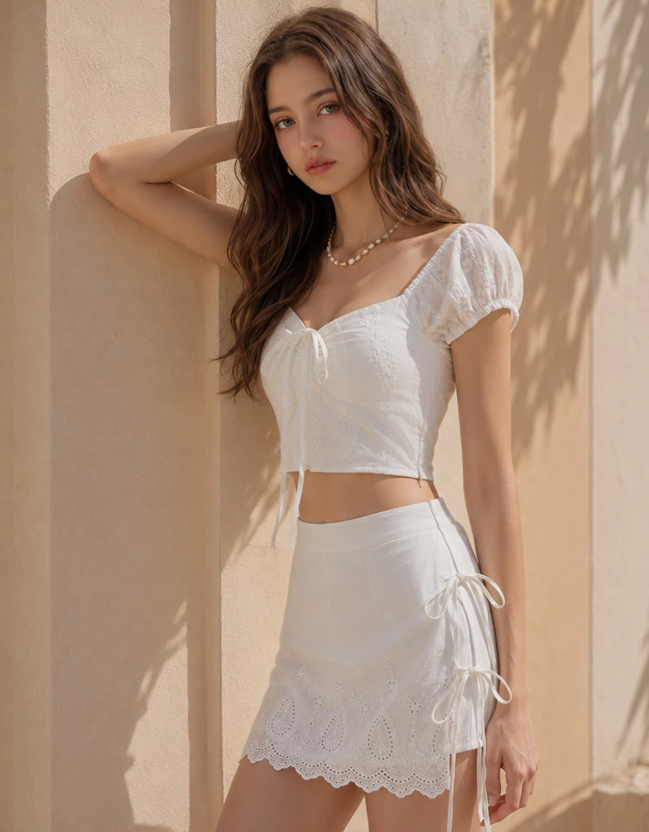 Floral Embroidered Front Tie Ruched Puff Sleeve Padded Bra Top Floral Embroidered Front Tie Ruched Puff Sleeve Padded Bra Top