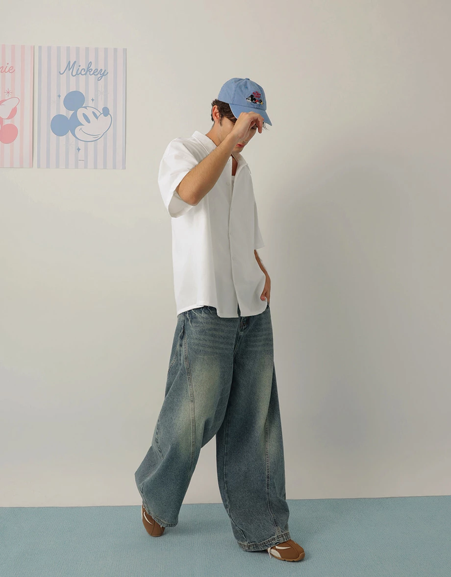 【迪士尼系列】米奇款美背刺繡短袖襯衫(男款)