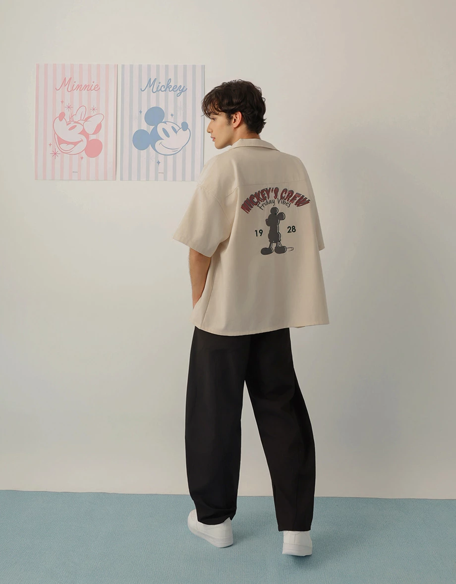 【迪士尼系列】米奇款美背刺繡短袖襯衫(男款)