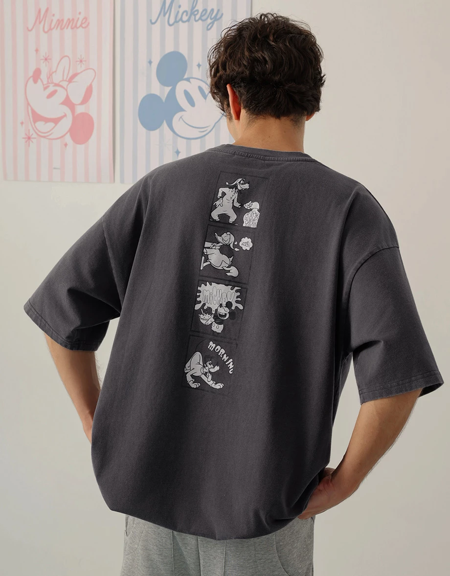 【迪士尼系列】美背四格印花圓領短袖寬版TEE(男款)