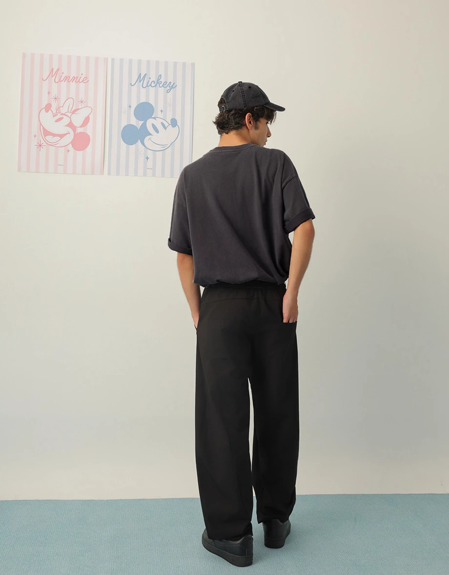【迪士尼系列】米奇款斑駁印花圓領短袖水洗寬版TEE(男款)
