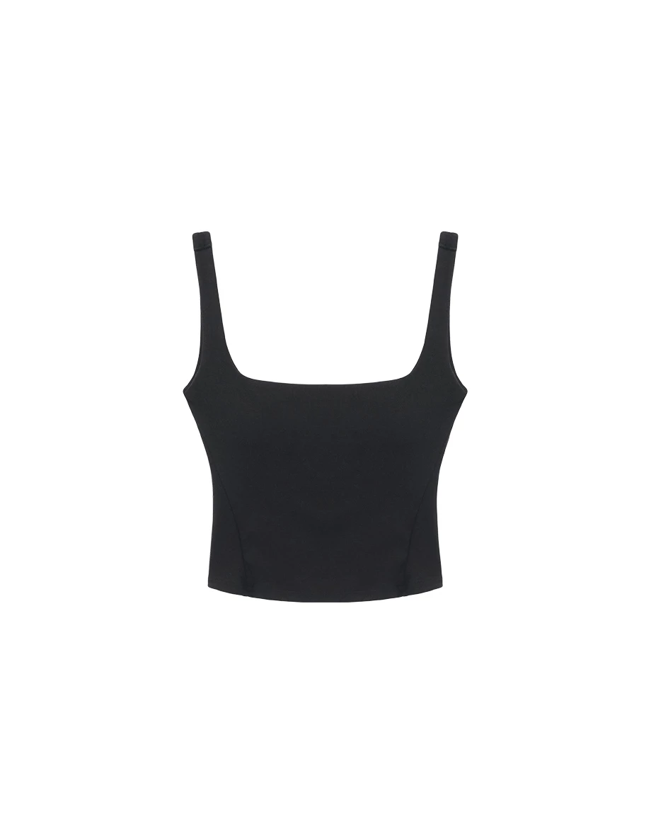 Wide Straps Square Neck Padded Tank Bra Top