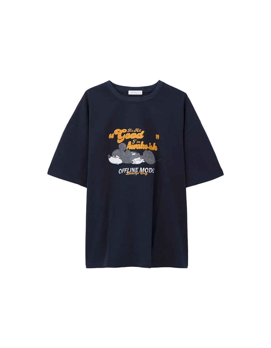 【迪士尼系列】米奇款刺繡圖案圓領短袖寬版TEE(男款)