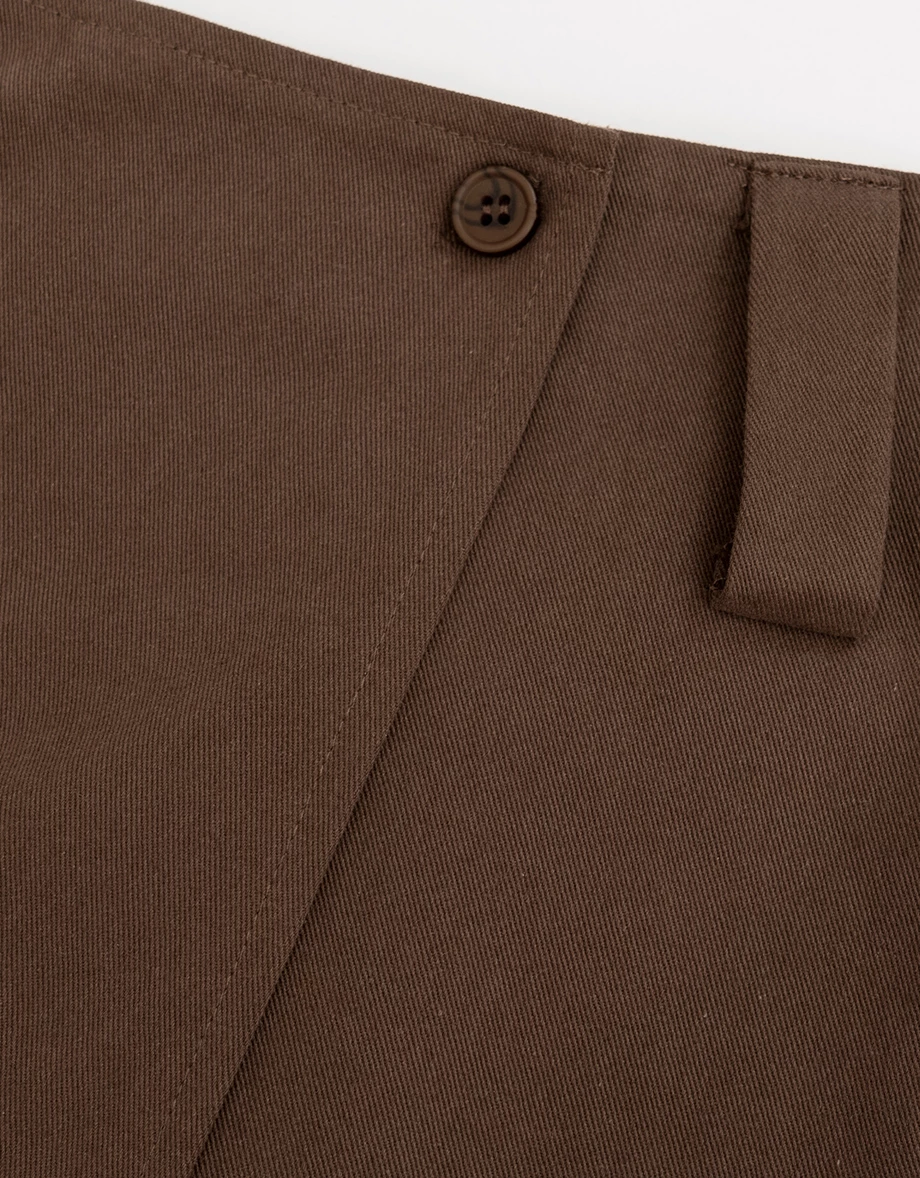 低腰一片式斜紋短裙(附腰帶)