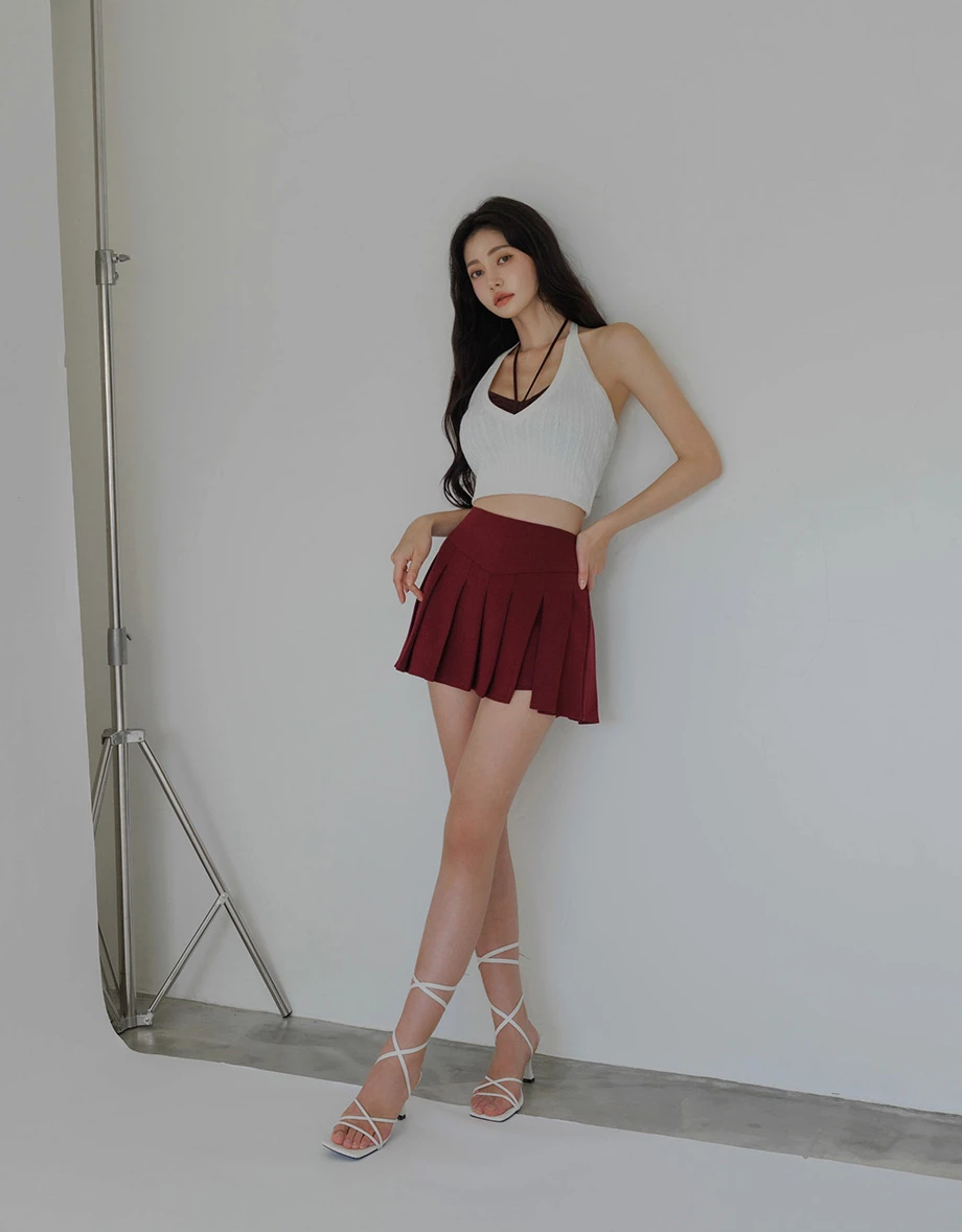 【纖女級2.0】高腰剪裁V字收腹百褶褲裙