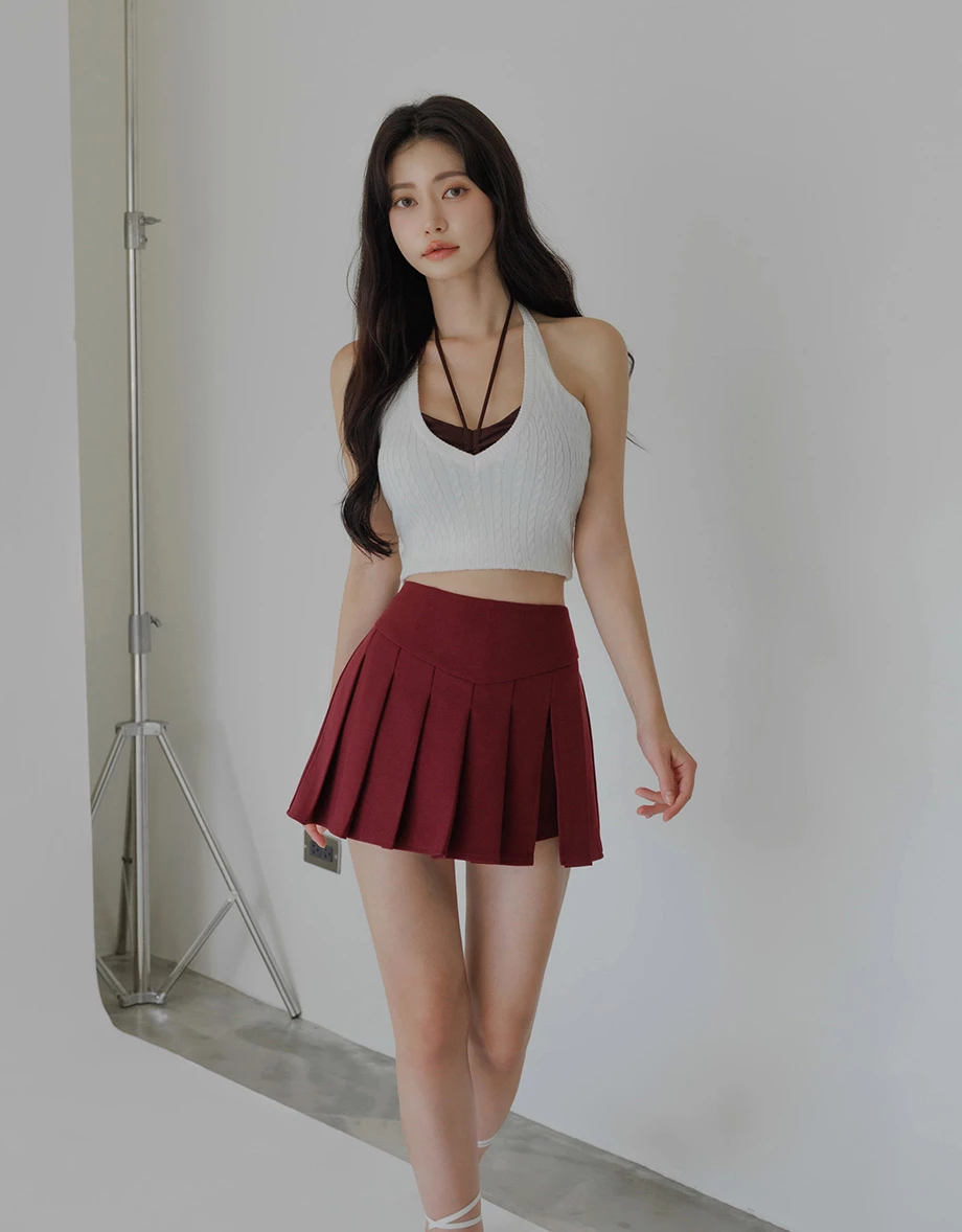 ハイウエスト美くびれ V字細見えプリーツスカパン ハイウエスト美くびれ V字細見えプリーツスカパン