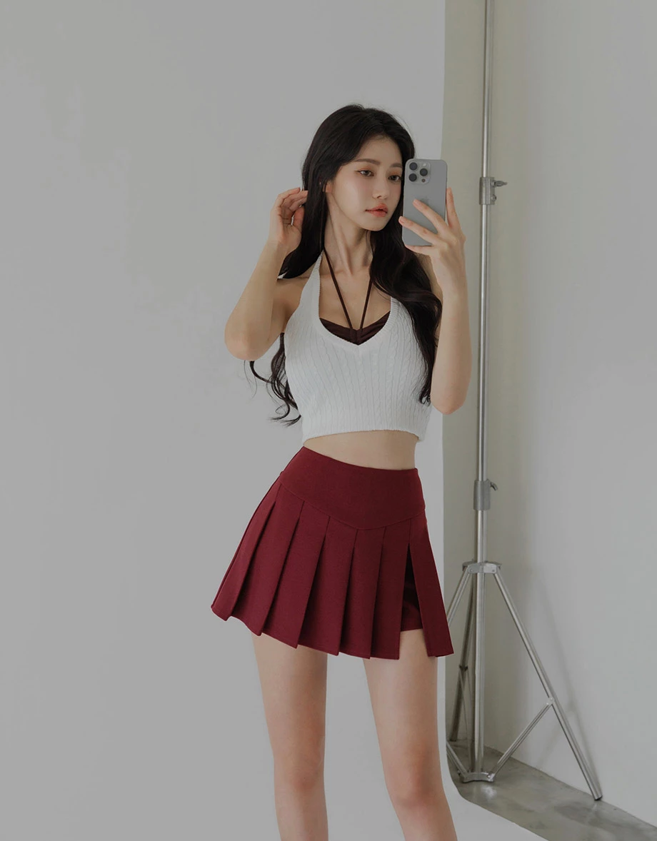 【纖女級2.0】高腰剪裁V字收腹百褶褲裙