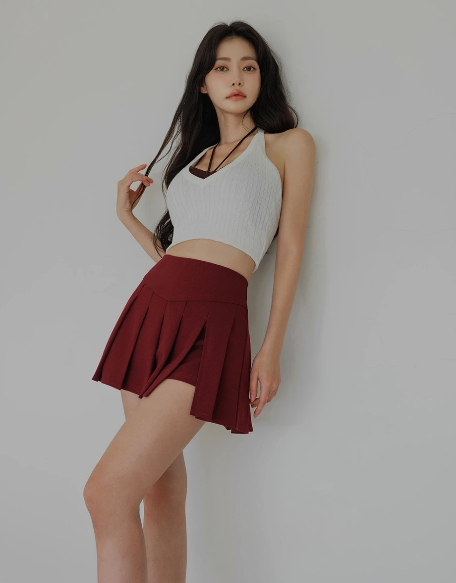 【纖女級2.0】高腰剪裁V字收腹百褶褲裙