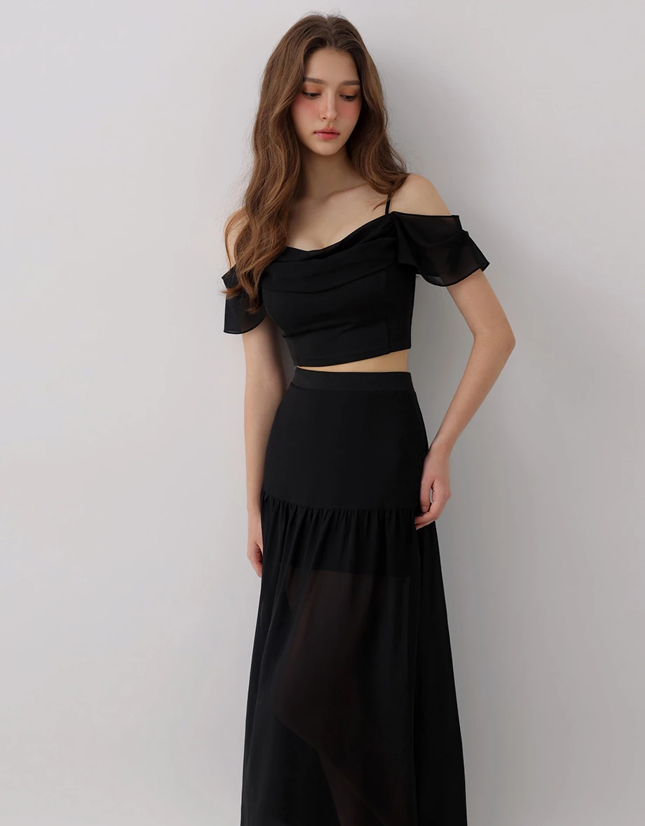 Flowy Sheer Chiffon Layered High Slit Maxi Skirt Flowy Sheer Chiffon Layered High Slit Maxi Skirt