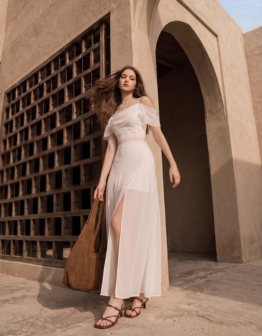 Flowy Sheer Chiffon Layered High Slit Maxi Skirt Flowy Sheer Chiffon Layered High Slit Maxi Skirt