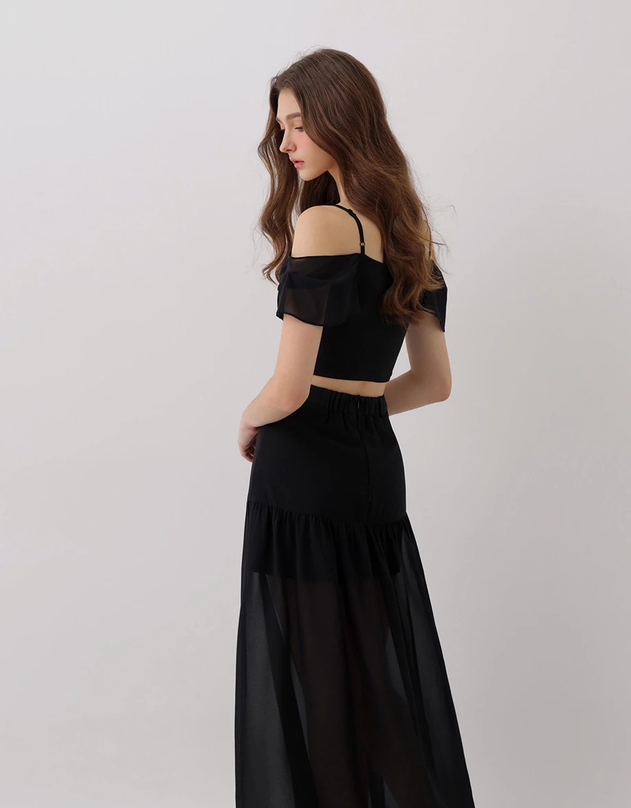 Flowy Sheer Chiffon Layered High Slit Maxi Skirt Flowy Sheer Chiffon Layered High Slit Maxi Skirt