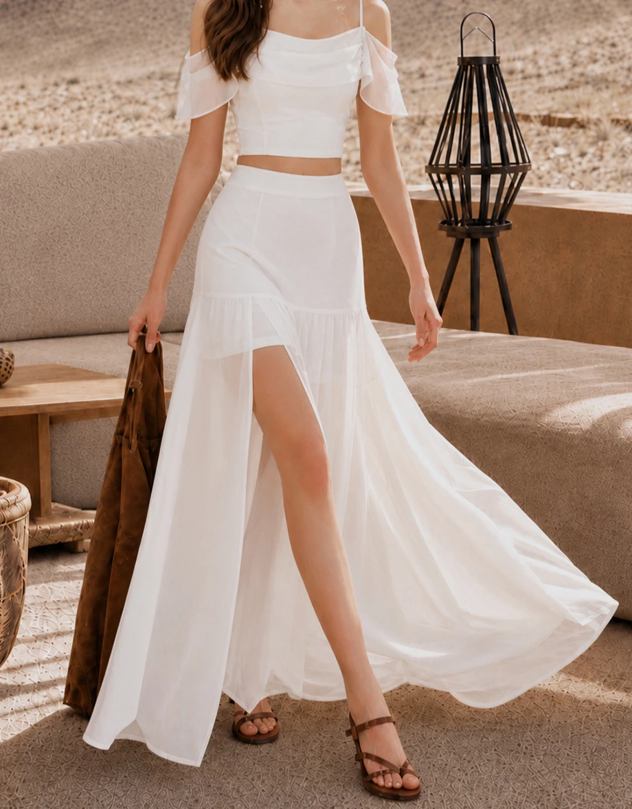 Flowy Sheer Chiffon Layered High Slit Maxi Skirt Flowy Sheer Chiffon Layered High Slit Maxi Skirt