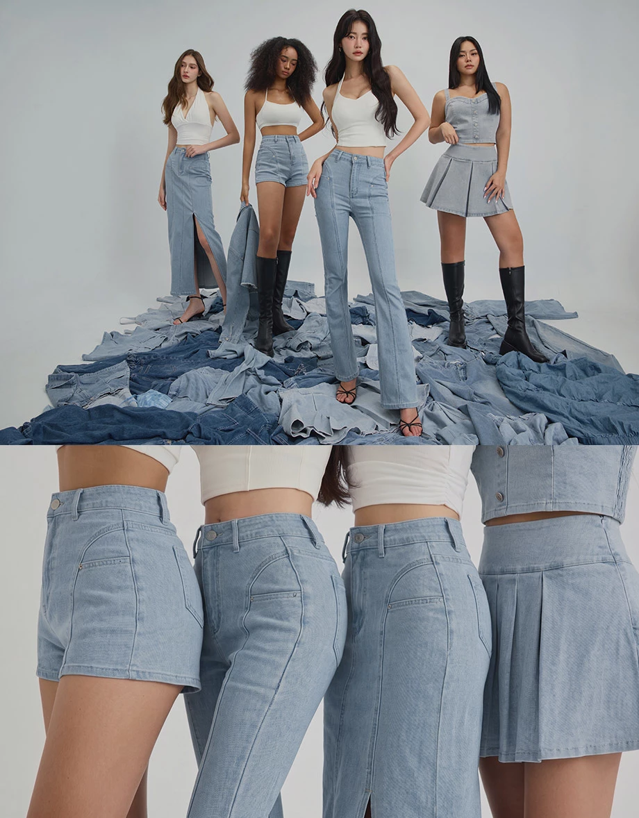 零修圖翹臀高腰顯瘦百褶牛仔短裙 零修圖翹臀高腰顯瘦百褶牛仔短裙
