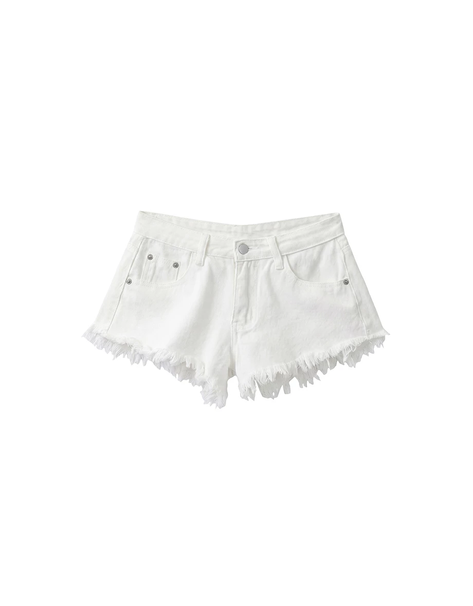 Frayed Fringe Hem Vintage Washed Jeans Denim Shorts
