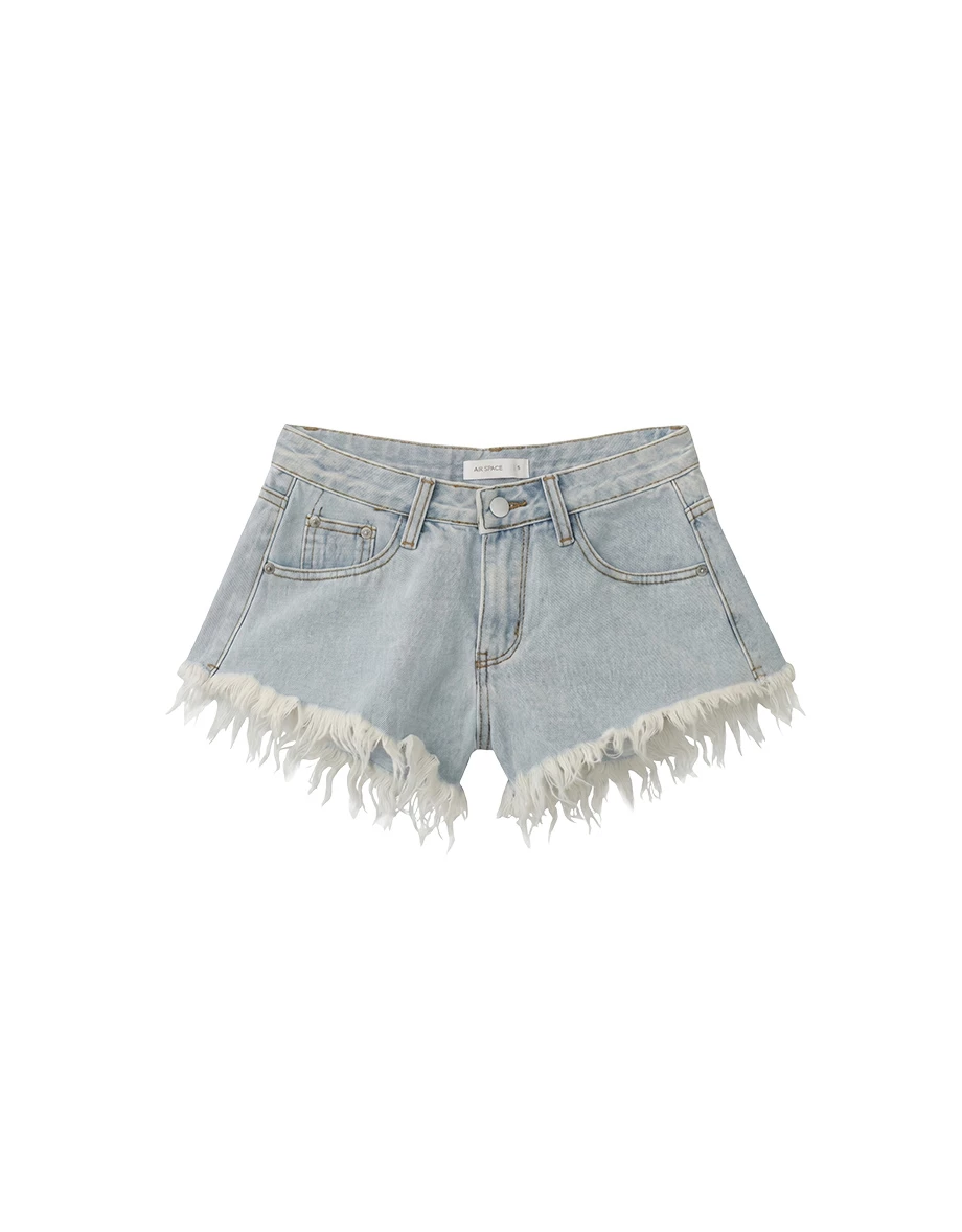 Frayed Fringe Hem Vintage Washed Jeans Denim Shorts