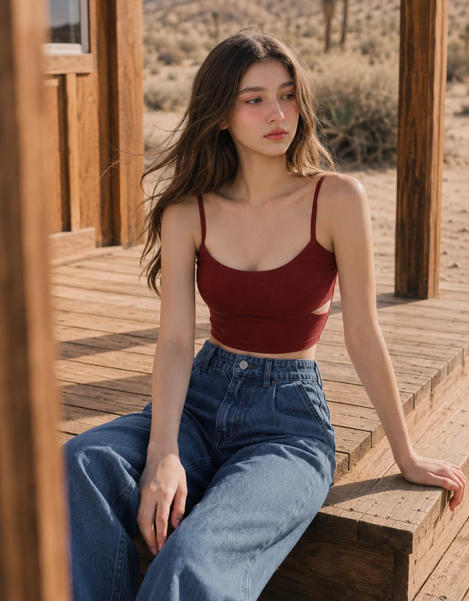 【Den!m LITE】Elastic Back High Waist Pleated Wide Leg Jeans Denim Pants