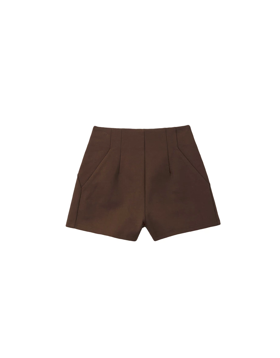 AIRY HOURGLASS Pleated Front Detail Asymmetric Slant Pocket Shorts AIRY HOURGLASS Pleated Front Detail Asymmetric Slant Pocket Shorts