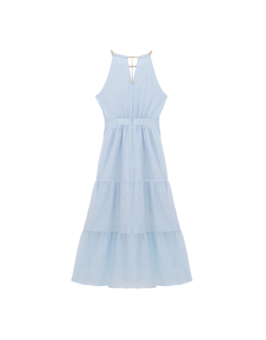 Chain Halter Front V Cutout Tiered Flared Padded Maxi Dress Chain Halter Front V Cutout Tiered Flared Padded Maxi Dress