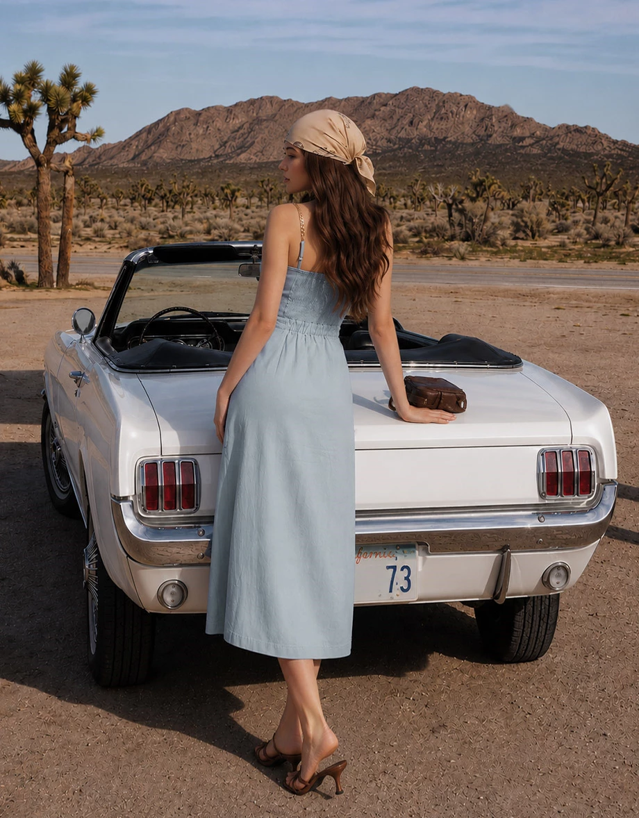 Chain Strap V Neck Front Slit Denim Look Padded Maxi Dress Chain Strap V Neck Front Slit Denim Look Padded Maxi Dress