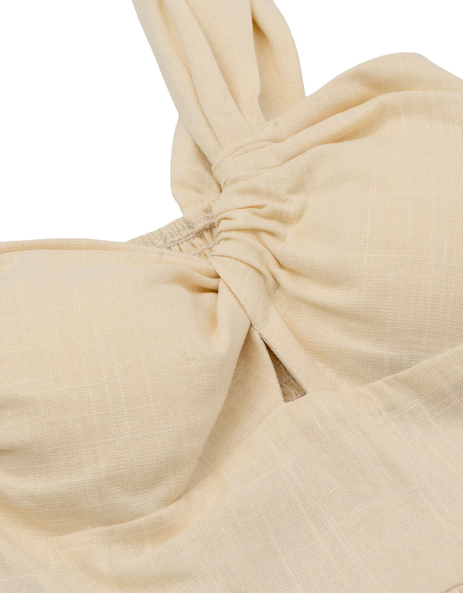 【Online Exclusive】Asymmetric One Shoulder Twist Knot Slit Padded Tiered Maxi Dress