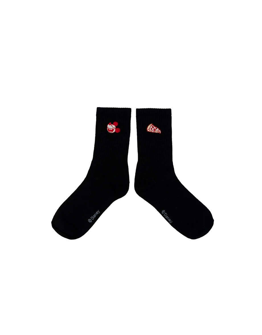 【迪士尼系列】刺繡圖案羅紋中筒襪