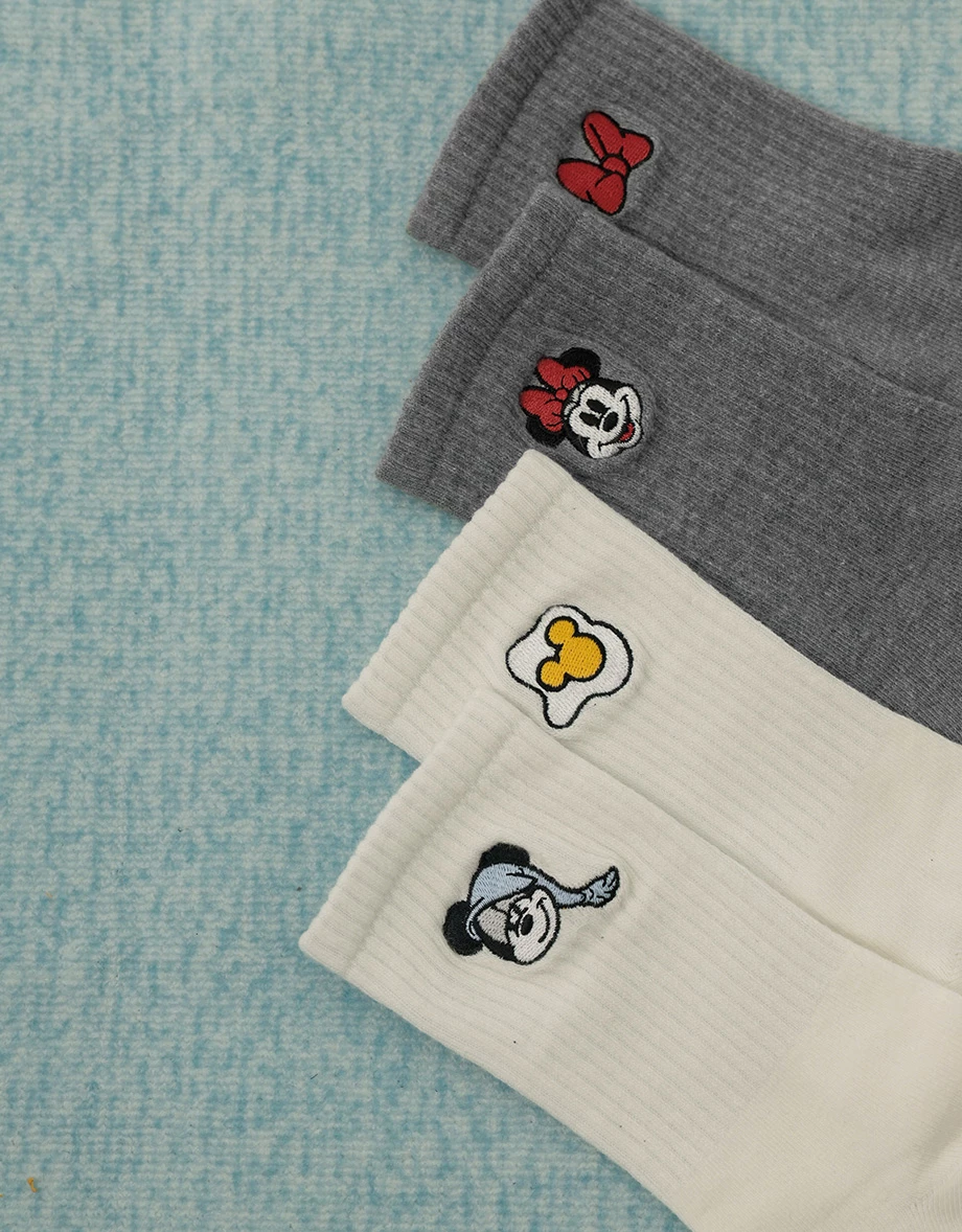 【迪士尼系列】刺繡圖案羅紋中筒襪 【迪士尼系列】刺繡圖案羅紋中筒襪