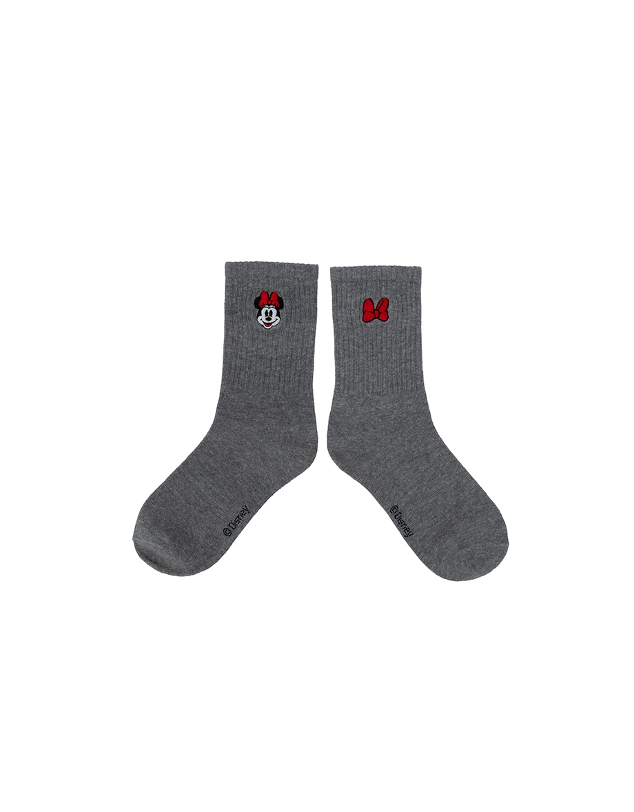【迪士尼系列】刺繡圖案羅紋中筒襪