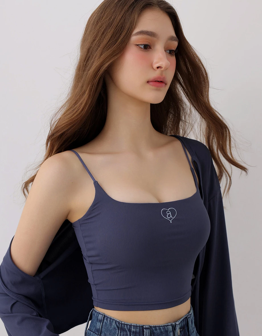 超肌涼感LOGO刺繡綁帶罩衫細肩帶背心套裝(附胸墊) 超肌涼感LOGO刺繡綁帶罩衫細肩帶背心套裝(附胸墊)